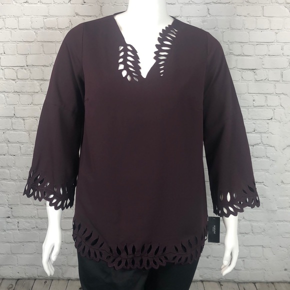 Alfani Tops - Alfani Deep Burgundy Cut Out Top Plus Size 1X 2X